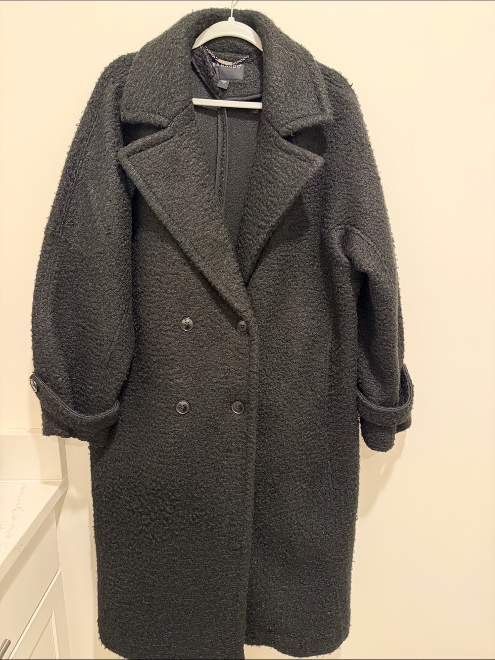 Bernardo Black Bouclé Double-Breasted Pea Coat